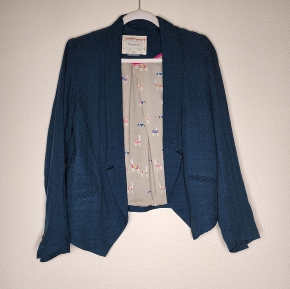 Anthropologie Cartonnier Teal Llama Lined Textured Blazer XS - Picture 2 of 5